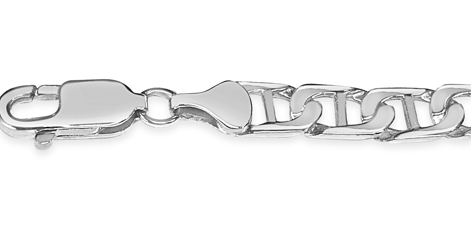 14k Solid White Gold Handmade 7mm Mariner Link Bracelet, 10", Approx 17g - Picture 2 of 3