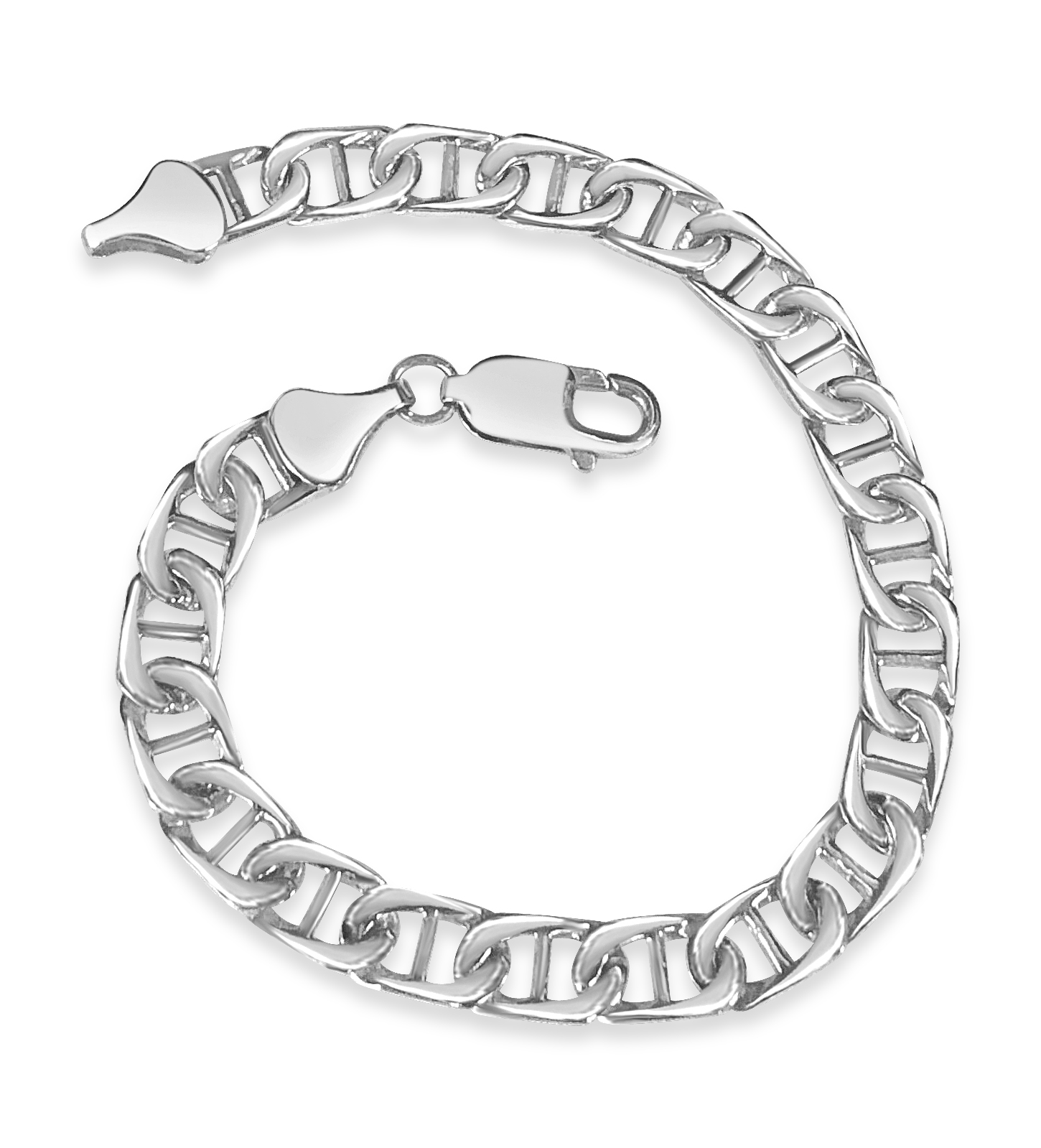 14k Solid White Gold Handmade 7mm Mariner Link Bracelet, 10", Approx 17g - Picture 1 of 3