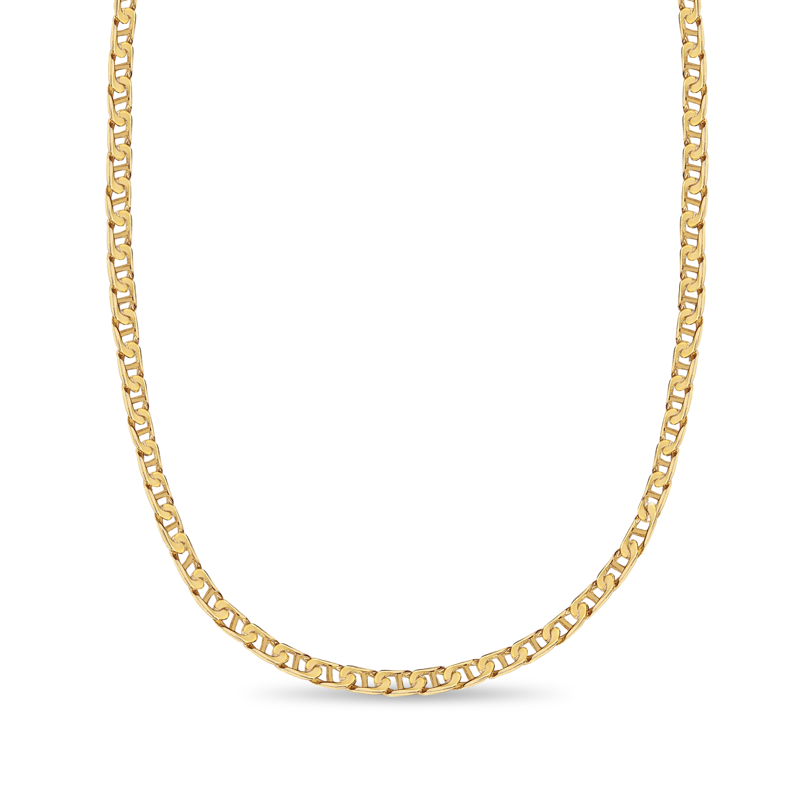 18k Solid Yellow Gold Handmade 7mm Mariner Link Necklace, 30