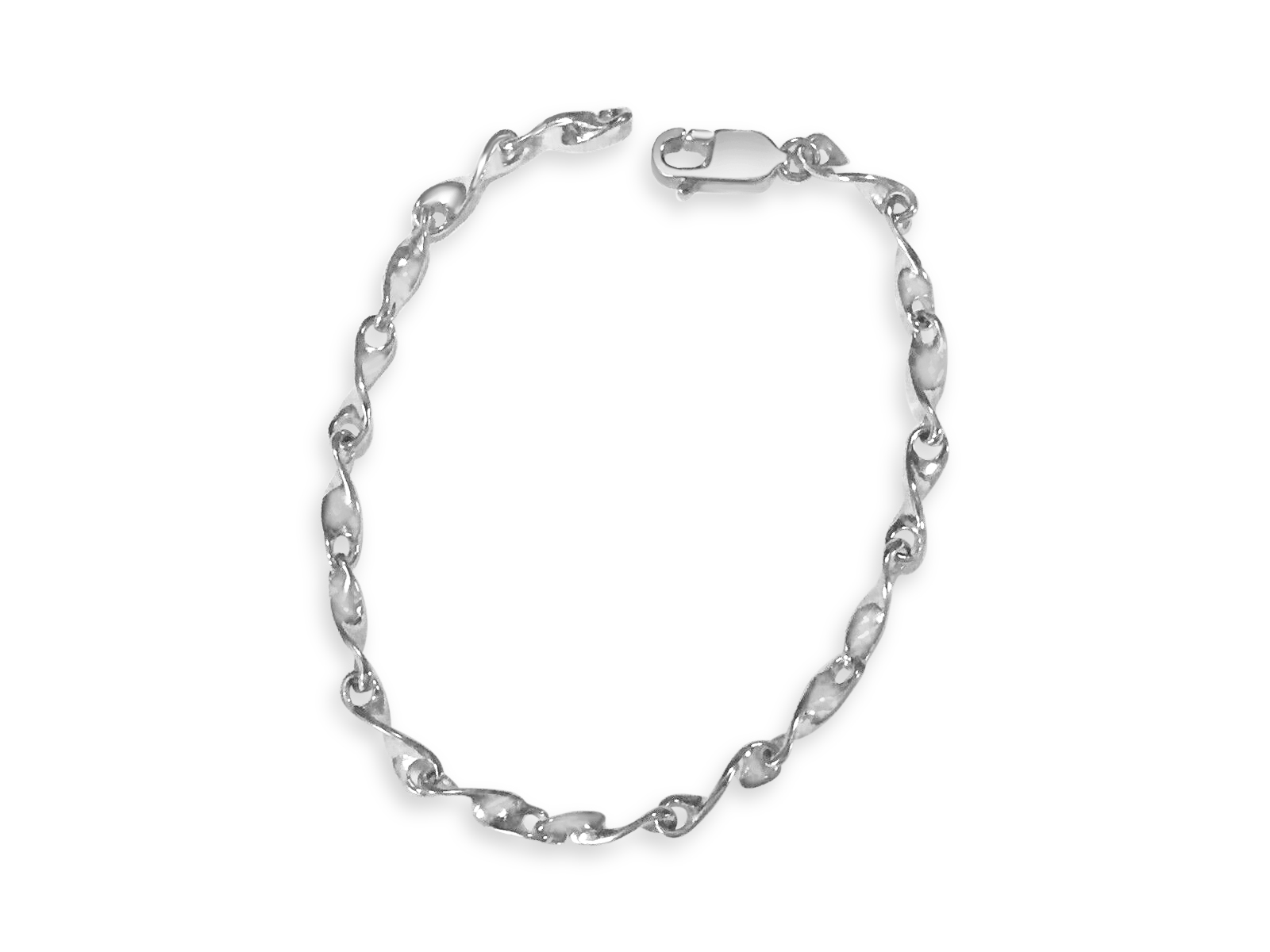 18k Solid White Gold Handmade 4mm Twist Link Bracelet, 9", Approx 11.8g - Picture 1 of 3