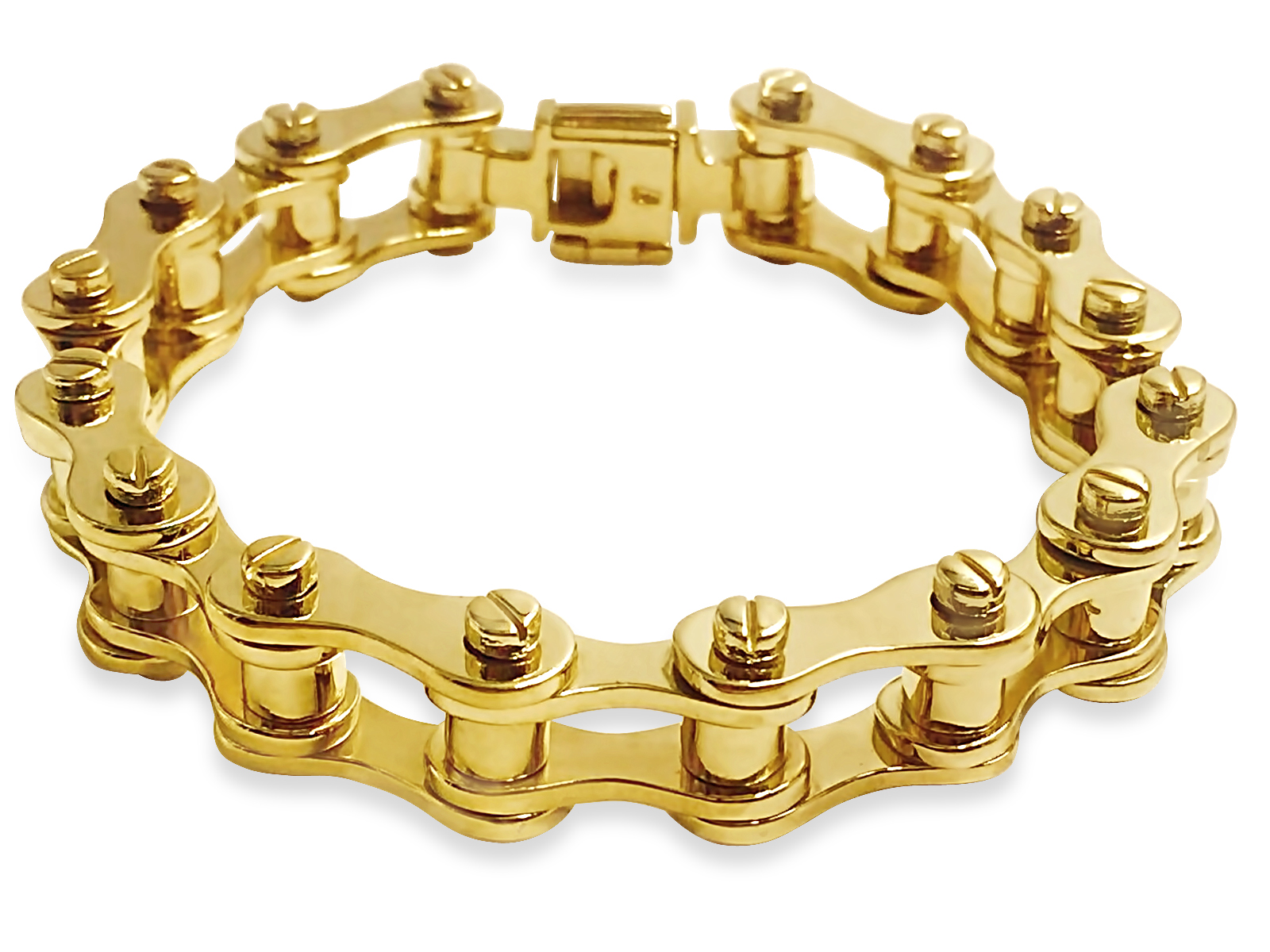 14k Yellow Gold 14mm Motorcycle/Bike Chain Bracelet, 8.5