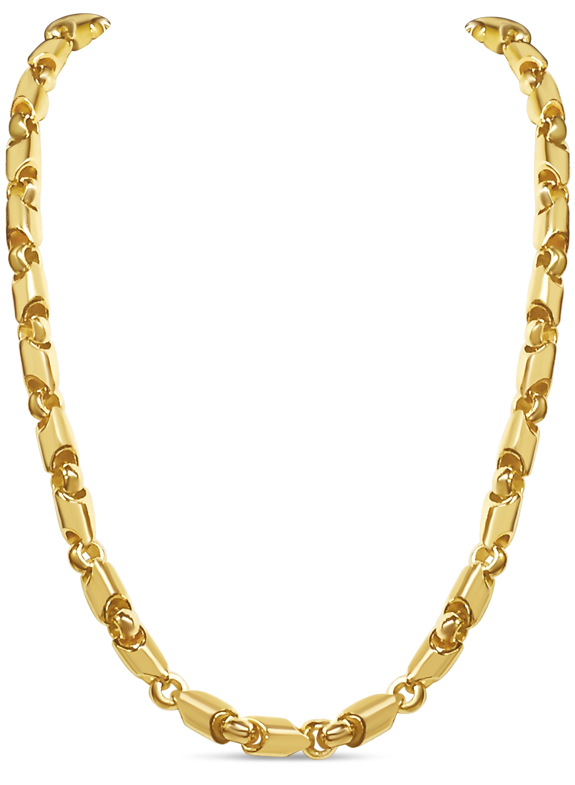18k Solid Yellow Gold Handmade 8mm Fancy Tube Link Necklace, 24