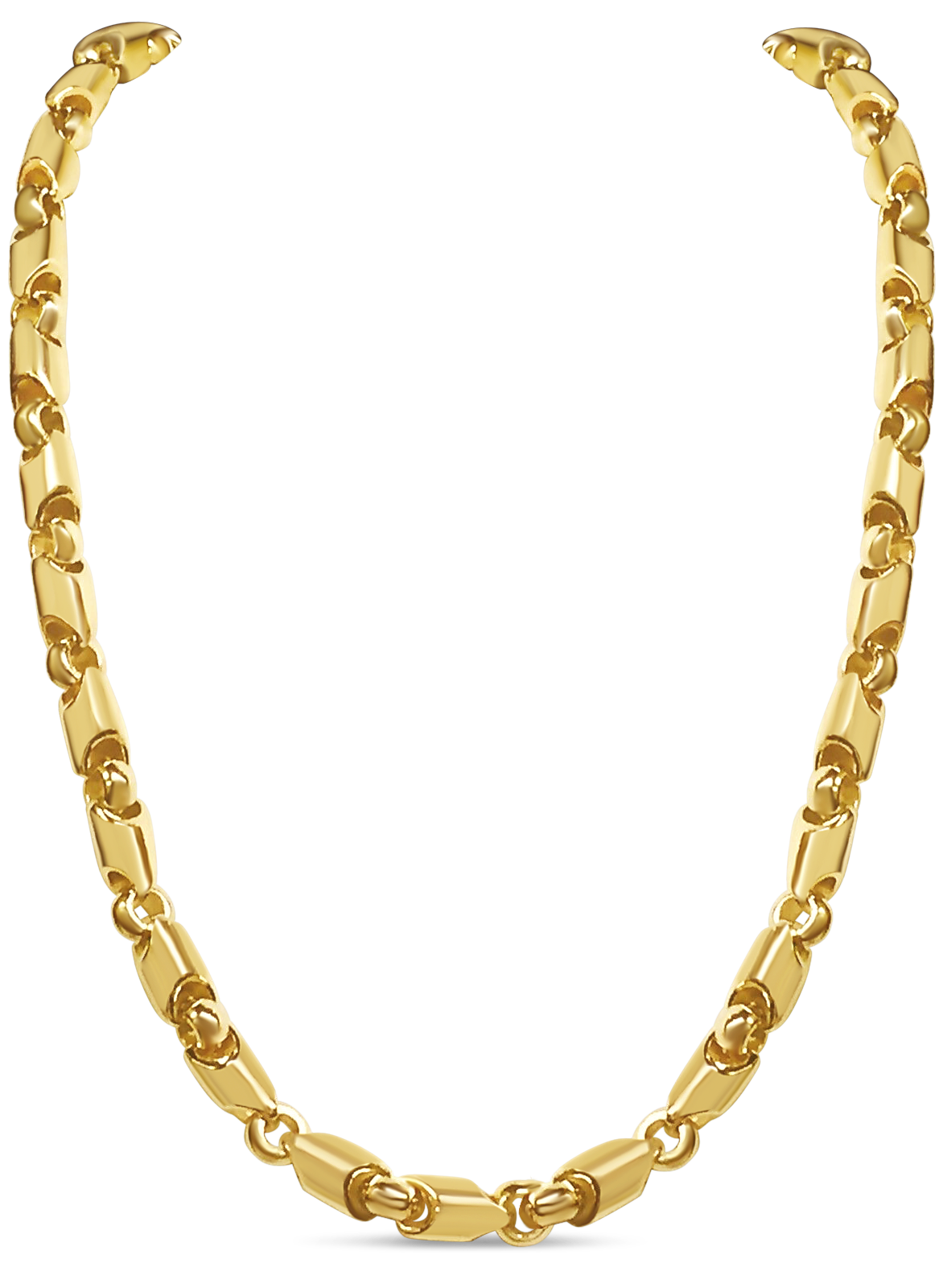 18k Solid Yellow Gold Handmade 8mm Fancy Tube Link Necklace, 24