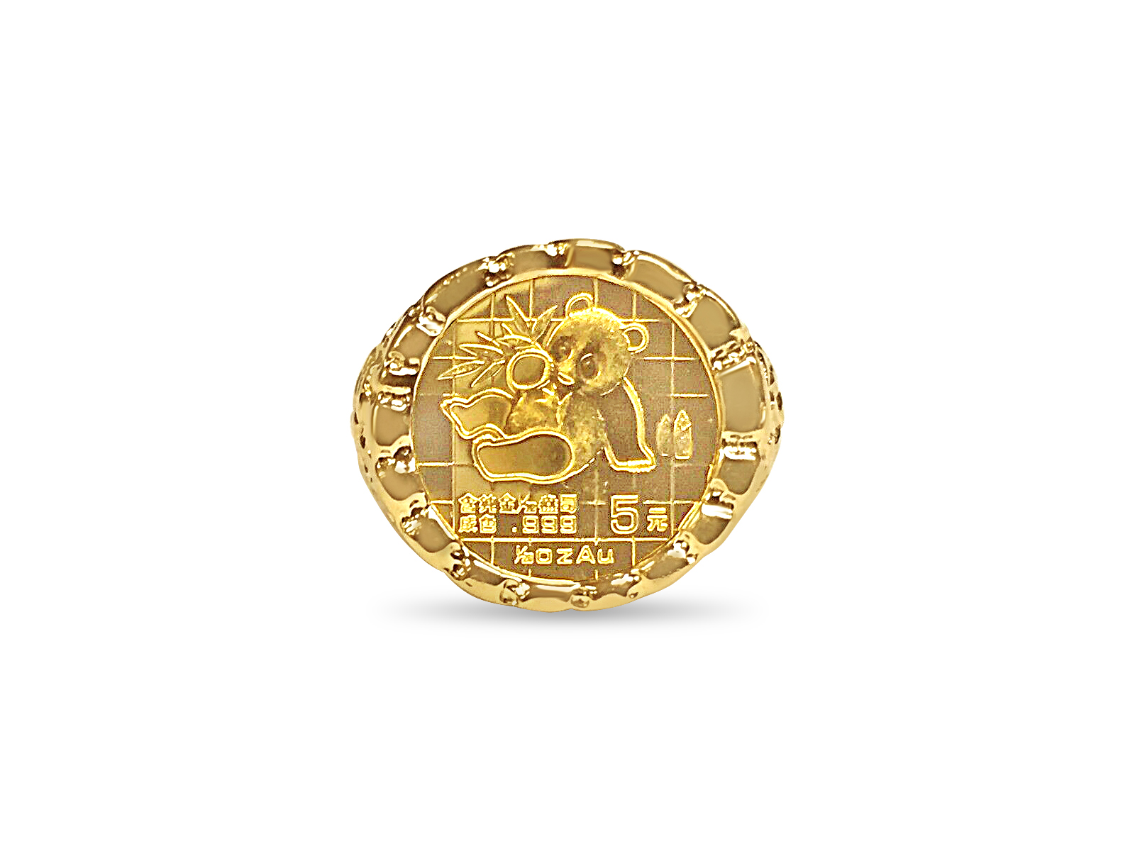 【おまけ付】 14k Yellow Gold Nugget Ring, Chinese Panda Bear Coin, Approx ピアス